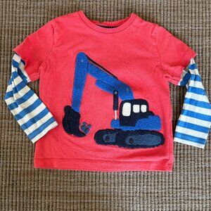 Mini Boden Excavator Long Sleeved Applique T-shirt 3-4y